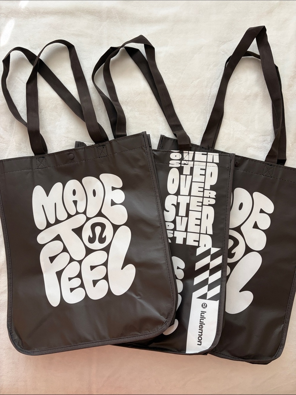 🤍🤎Lululemon Brown & White Reusable Tote Set Of 3 large 🤎🤍